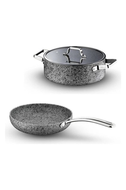 Stone-Age 3 Piece Non-Scratch Fireproof Non-Stick 28cm Pot and Pan Set