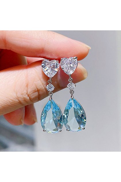 E1871 Huitan Aesthetic Green/Blue Cubic Zirconia Dangle Earrings for Women Silver Color/Gold Color W