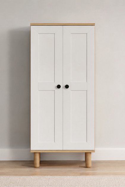 Ayka 2 Kapaklı 5 Raflı ve Çok Amaçlı Dolap Beyaz - Ceviz 129Cm