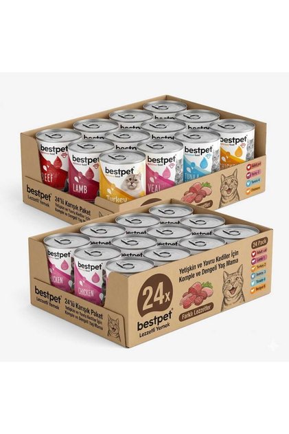 24 Adet Karışık Aromalı 400 Gr Konserve Kedi Maması