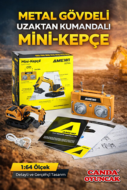 Canda Oyuncak 1/64 Şarjlı Mini Metal Ekskavatör Uzaktan Kumandalı