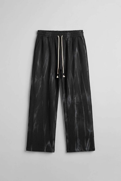 Men's Baggy Fit Spray Patterned Elastic Waist Trousers Black