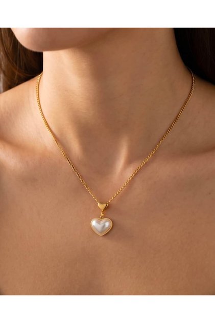 Perlina Pearl-Look Curved Heart Steel Necklace