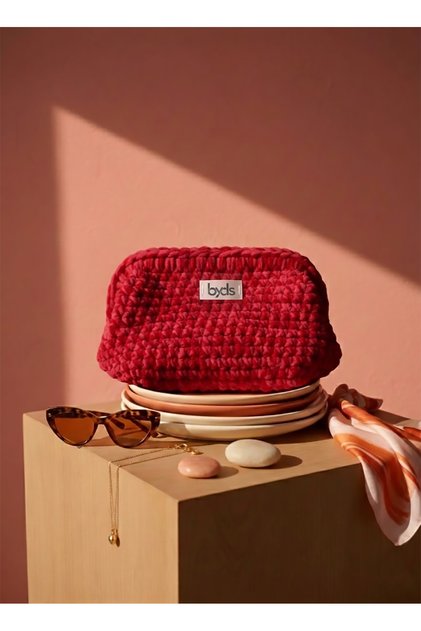 Byds Bubble Model Design Knitted Handbag - Bohemian Style Portfolio Makeup Bag - Color Options Available Bursu 25X14Cm
