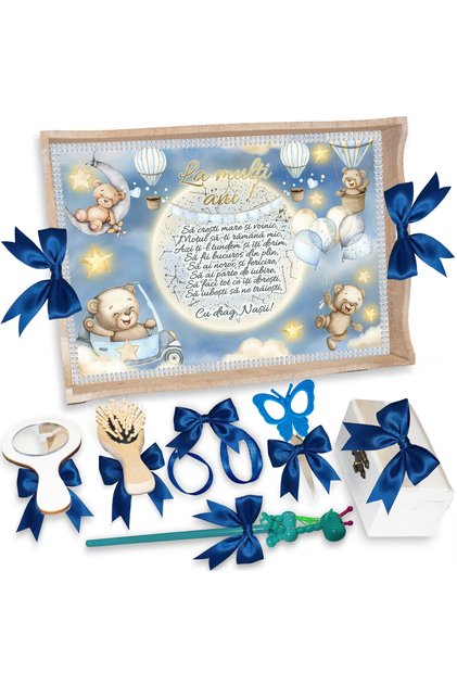 Set Tava Taiere Mot Baieti, Tavita Mot, 7 Piese, Model Ursuletul Moonie, 32x24 cm