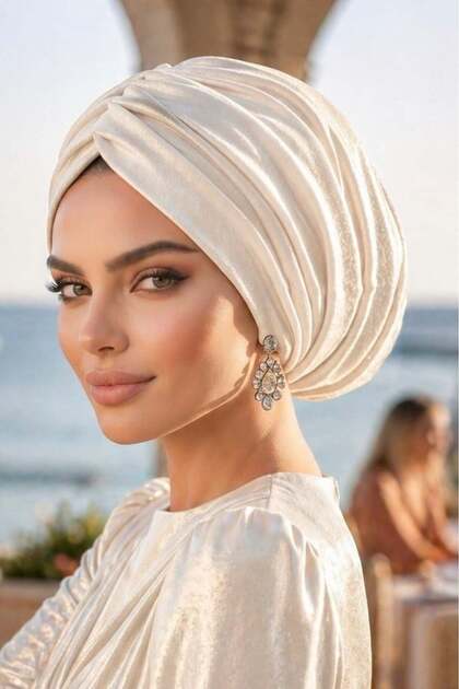 Ecru Double Layer Draped Casual Bonnet