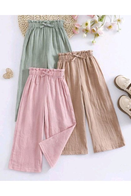 3-Piece Girls' Wide-Leg Muslin Pants