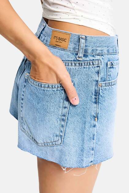 Kadın Mavi 4s6-4 Mini Mom %100 Koton Denim Şort