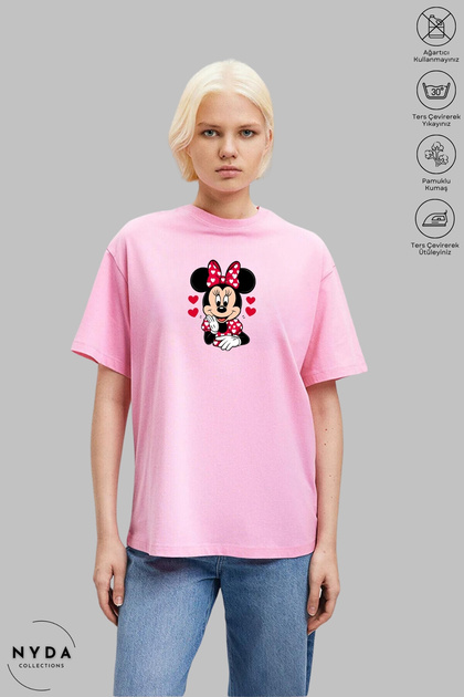 Women's Crew Neck Minnie Mouse Printed Cotton Oversize Short Sleeve T-Shirt