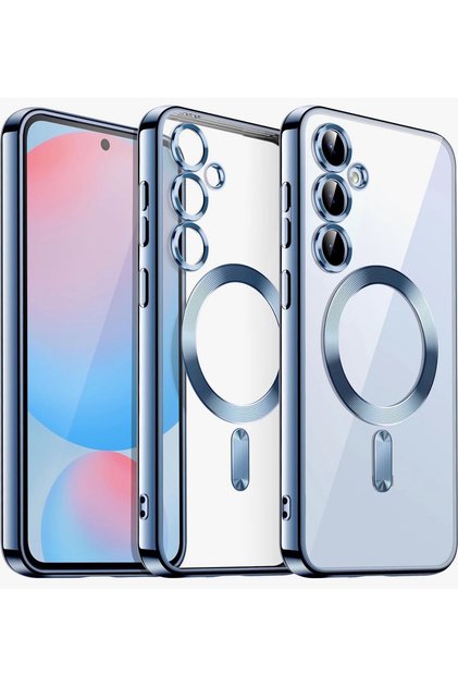 Samsung Galaxy A57 Uyumlu Kılıf Kılıf Tam Kamera Korumalı Magsafe Şarj Destekli Renkli Kenar Arkası Şeffaf