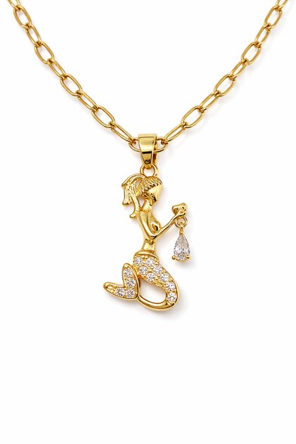 Women's Gold Color Mermaid Necklace with Zircon Stone Modern Stylish Figured Necklace Design