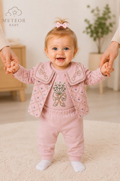 Baby Girl 3-Piece Set with Embroidery Detail, Top and Bottom, Seasonal Set