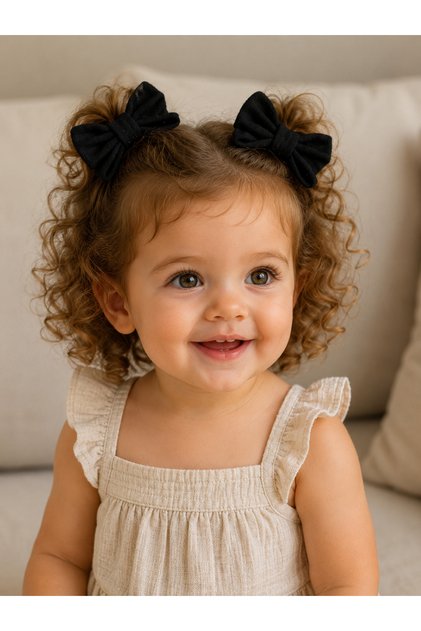 Black Muslin Bow Hairpin Set of 2 Handmade Girls' Baby Hair Clips