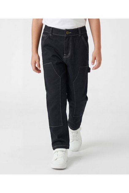 Cotton Woven Full Length Solid Color Jeans - Black