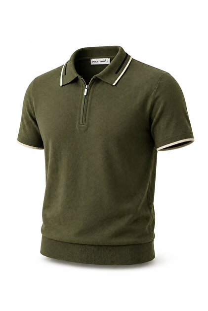 Pulltonic Men's Polo Neck Zippered Knitwear T-Shirt - Trendyol