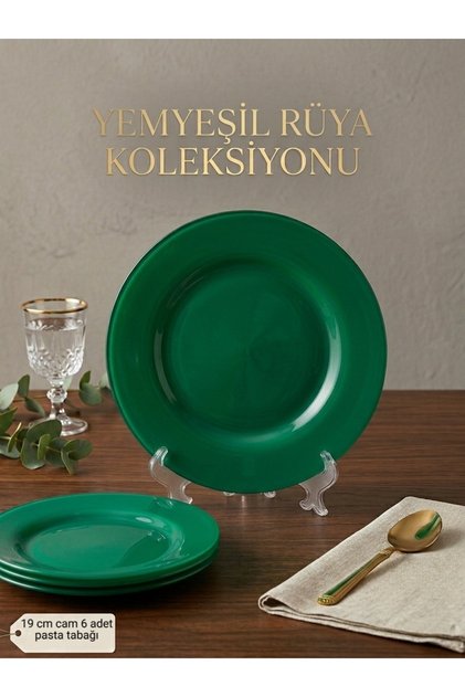 Pasta Tabakları Cam 6 Adet kırmızı Mavi Yeşil Pembe seçenekleri ile