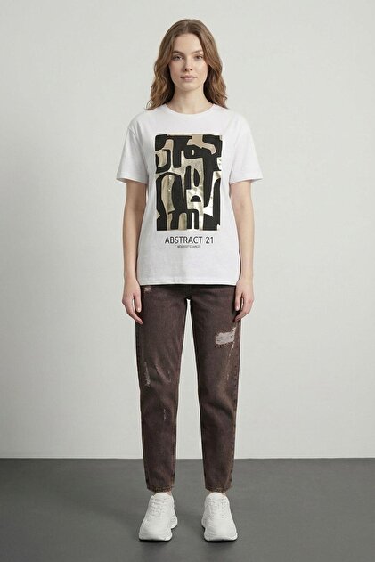 26Ytsh01517 Women's T-Shirt with Print Detail