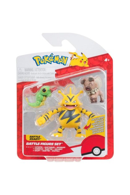Set 3 figurine de actiune, Pokemon, Caterpie, Electabuzz si Rockruff