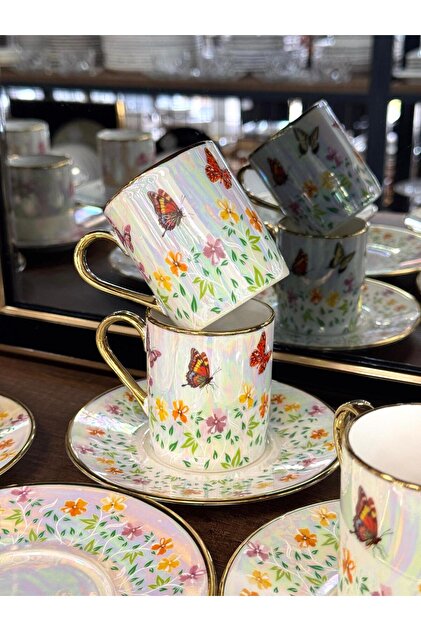 LOKMAN ZÜCCACİYE SHOWROOM 6-Piece Ceramic Coffee Cup Set 90 ml