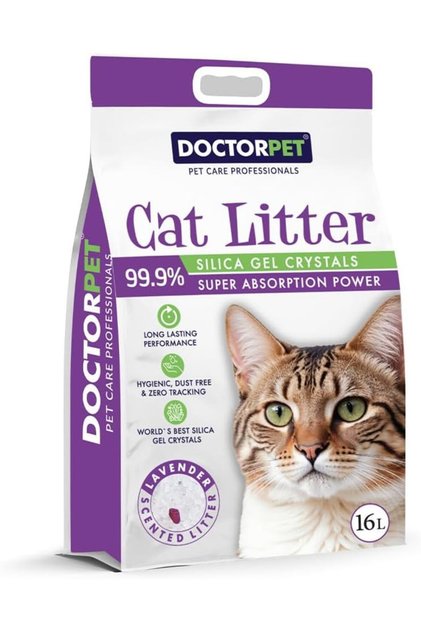 Silica Gel Cat Litter 16L - Lavender Scented Crystals, Hygienic, Dust-Free, Zero Tracking, Long-Lasting, Superior Odor Control