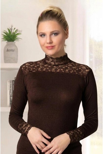 3 Pieces Women's Turtleneck Long Sleeve Lace Collar Bodysuit Cotton Lycra