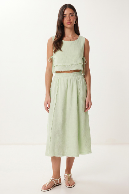 Muslin Blouse Skirt Set Lax0012 Water Green