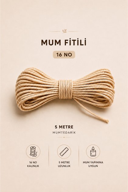 Mum Fitili 16 No 5 Metre | Kalın Mum İpi Mum Yapımı İçin