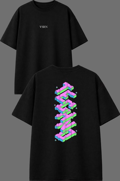 Techno Hayatı Design Front and Back Printed Black Oversize t Shirt