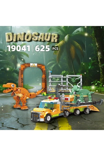 Set de construcție Dino World, Jucărie dinozaur, Cadou pentru băieți, 625 piese