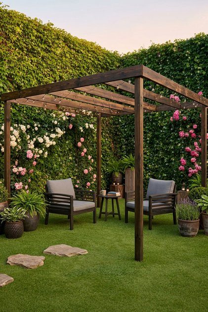 Doğal Çam Ağacı Ahşap Pergole (Yükseklik 250 cm) - renk:Eskitme,beden:200 X 200 cm