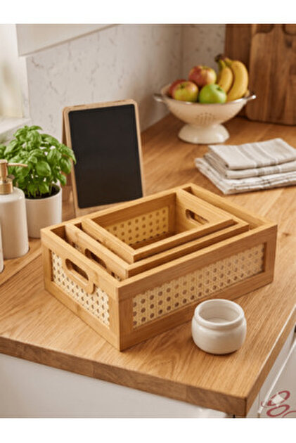 grok lether×M&M 木箱　3個セット morponi 3'lü Bambu Kafes Çok Amaçlı Sepet- Organizer - Fiyatı
