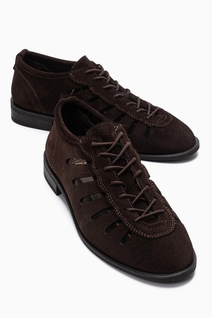 ASTRON Pantofi casual de vară pentru femei, din piele naturală, din piele intoarsa maro