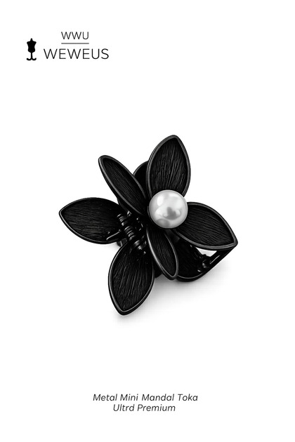Flower Pearl Black Shiny Metal Mini Premium Latch Buckle