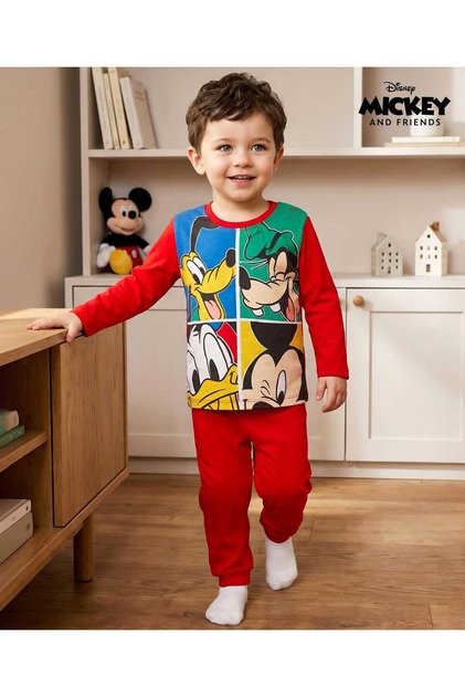 Cotton Pajama Set with Mickey & Friends Graphics - Red