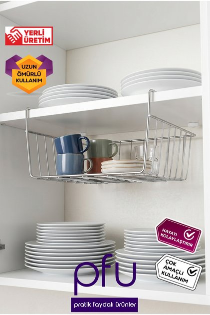 Askılı Sepet Raf Düzenleyici | Çelik Dolap İçi Raf Düzenleyici Askılı Sepet | Raf Altı Sepet - 35 x 25 cm