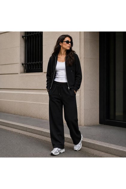 Women's Modal Fabric Relaxed Fit Hooded Top and Bottom Set