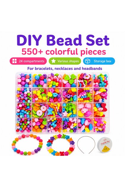 Set 550 Margele DIY pentru Copii, Jucarie Creativa pentru Bratari si Accesorii, Multicolor
