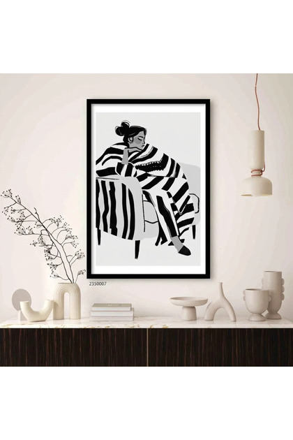 Line Art Woman Wall Art Canvas Painting - Modern Black and White Luxury Design Canvas Wall Art