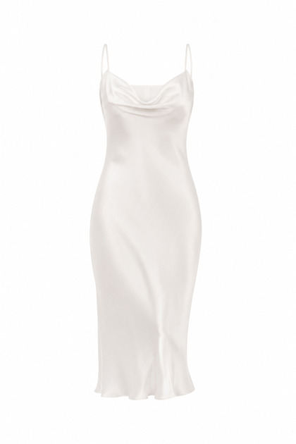 Satin White Degaje Collar Nightgown