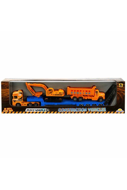 Set transportator cu vehicule de constructie, Maxx Wheels, Excavator si Basculanta