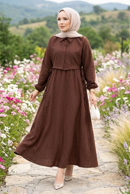 Bolero Striped Dress Set Brown