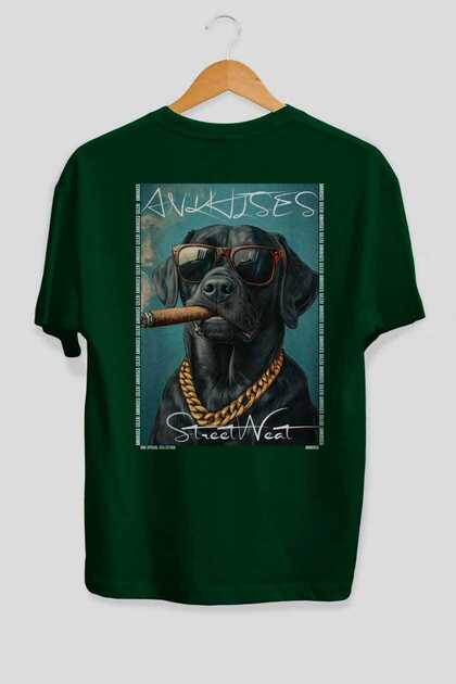 For Dog Lovers 43 Back Dog Print Green Oversize T-Shirt 100% Cotton Unisex Dog Lover Premium Design