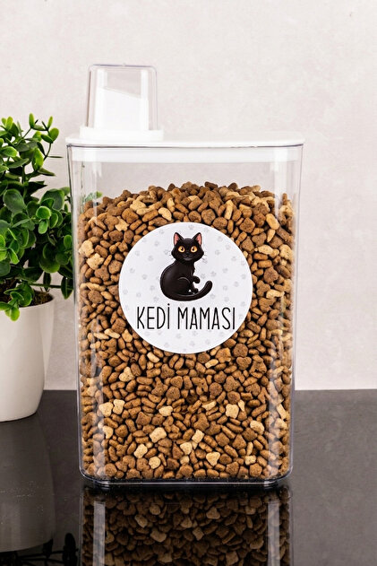 Cinse Özel Kedi Maması Kutusu Etiketli Kendinden Ölçekli 3000 ml Akrilik Kedi Maması Saklama Kutusu