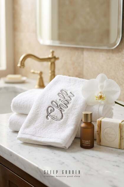 100% Cotton Embroidered Design Chill Written Pattern Hand and Face Towel 50X90 cm