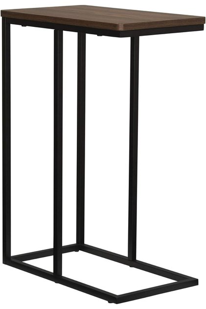 C-Shaped Side Table with Metal Frame, Wood Top, Compact Industrial End Table for Couch, Sofa, or Bedroom, GT005