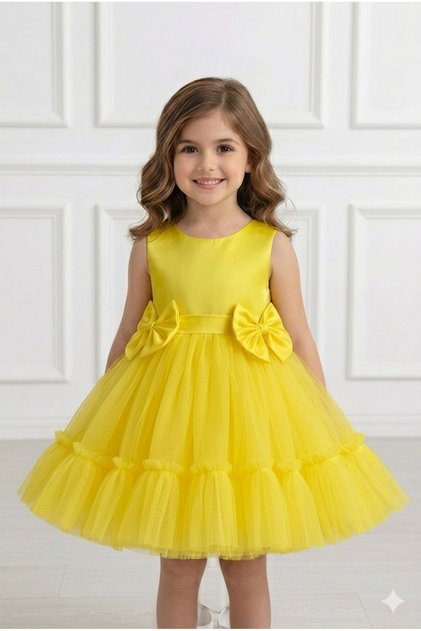 Girl's Yellow Bow Detailed Dress, Girl's Evening Dress, Party Dress