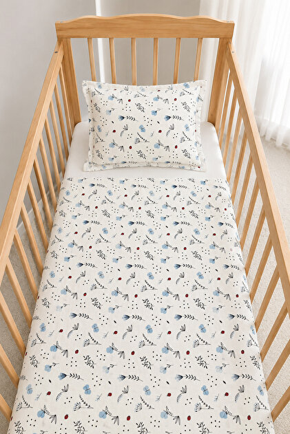 Mother's Side - Park Bed Compatible 100% Cotton Single Layer Muslin Baby Blanket and Pillowcase Set 100X115 cm Cotton Summer Baby Blanket 35X45 cm Pillow