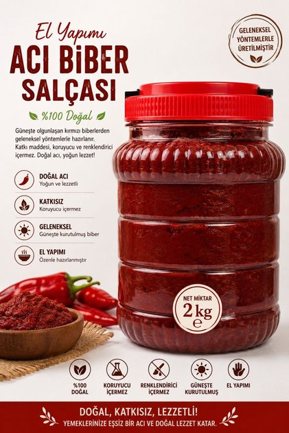 ACI BİBER SALÇASI 2KG EL YAPIMI
