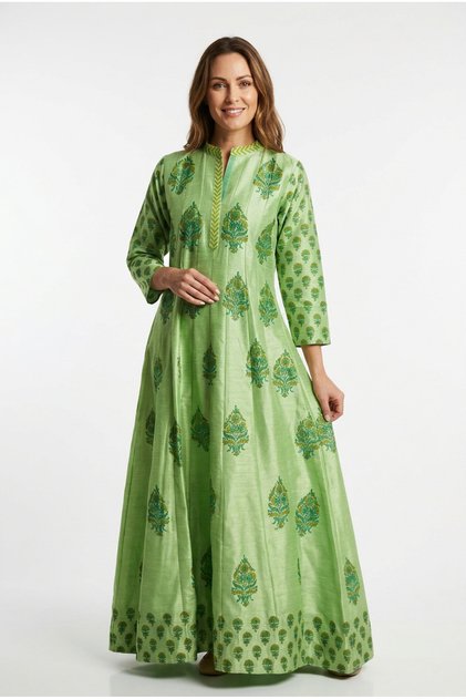 Rochie eleganta lunga din matase Noil imprimata manual