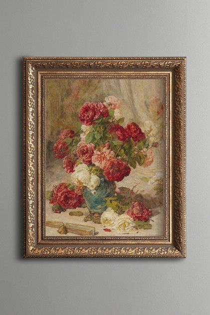 Roses in a Vase - Vintage Patterned Painting - Thick Model